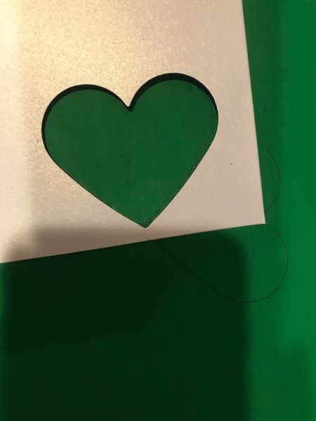 St. Patrick's Day Theme Hanging Wall Sign - template for the clover made by punching out a heart shape from scrap paper, trace four times on the sign