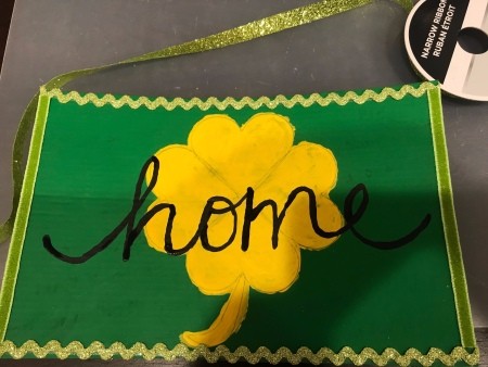 St. Patrick's Day Theme Hanging Wall Sign - sticker ribbon rick rack style added around the outside edge of the sign