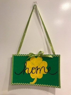 St. Patrick's Day Theme Hanging Wall Sign - ribbon hanger added and a matching bow and then hung on a hook