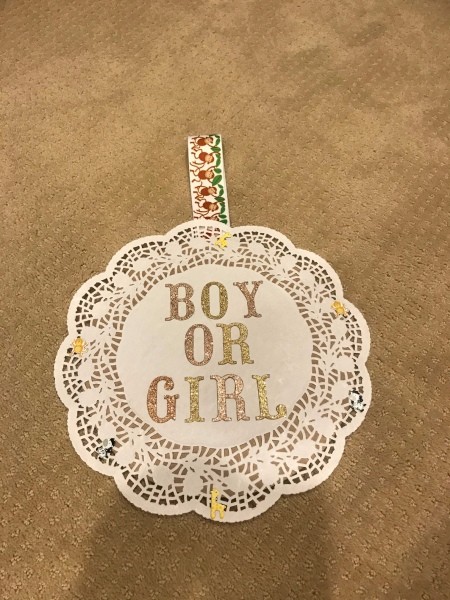 Gender Reveal Door Sign - attach ribbon to back of sign with packing tape