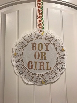 Gender Reveal Door Sign - finished hanging