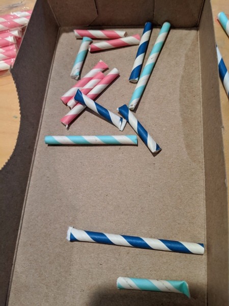DIY Tissue Box Marble Maze - cut straws into assorted length pieces