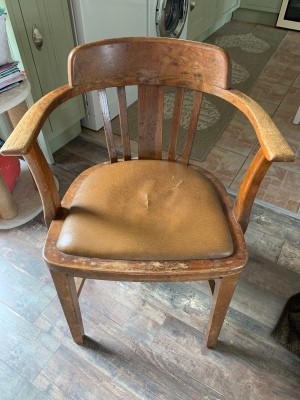 Identifying an Old Wooden Chair - old wooden armed chair with vinyl  upholstered seat