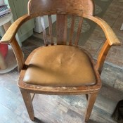 Identifying an Old Wooden Chair - old wooden armed chair with vinyl  upholstered seat