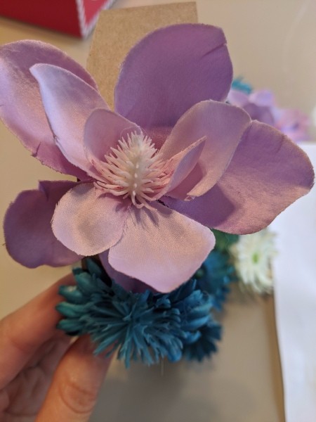 Making a Flower Crown - closeup of a lavender faux flower