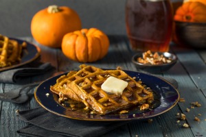 A plate of pumpkin waffles.