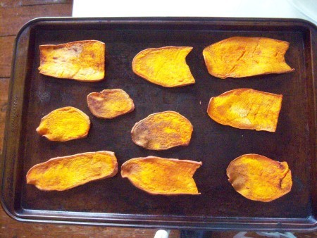 Sweet Potato slices on baking tray
