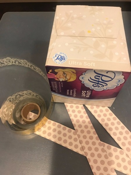 Personalized Initial Tissue Box Easter Basket - strips of scrapbook paper and box