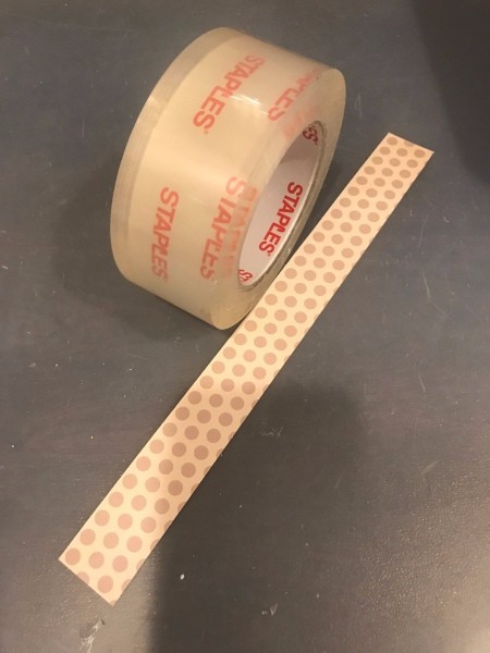 Personalized Initial Tissue Box Easter Basket - roll of packing tape next to the handle