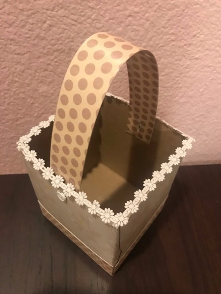 Personalized Initial Tissue Box Easter Basket - looking down on the ribbon trim