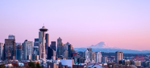 Scenic view of Seattle with Mt. Rainier in the background