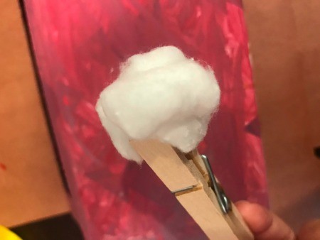 DIY Mail Box from a Kleenex Hand Towel Box  - using a cotton ball and a clothes pin to dab on more paint colors