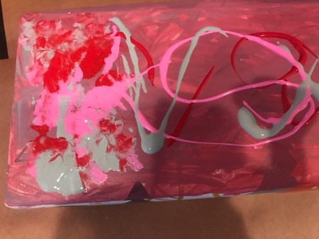 DIY Mail Box from a Kleenex Hand Towel Box  - dabbing it effect shown next to untouched drizzles