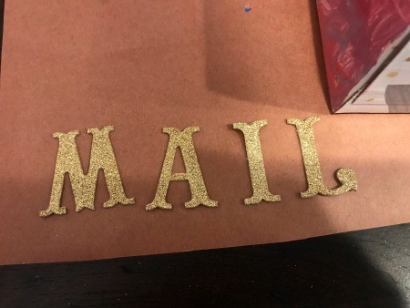 DIY Mail Box from a Kleenex Hand Towel Box  - glittery letters to spell MAIL