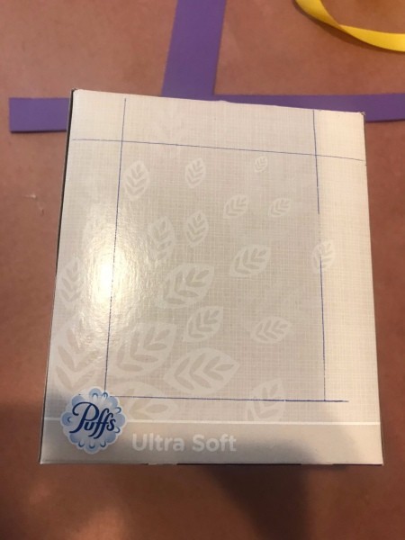 Kids DIY Cardboard Lantern - lines drawn on the front of the box for the border