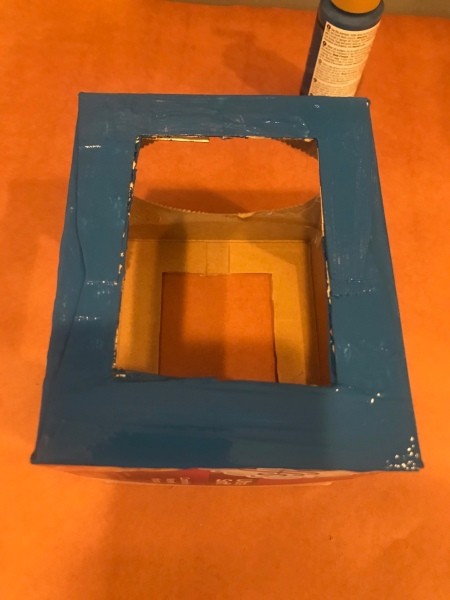Kids DIY Cardboard Lantern - painting the box
