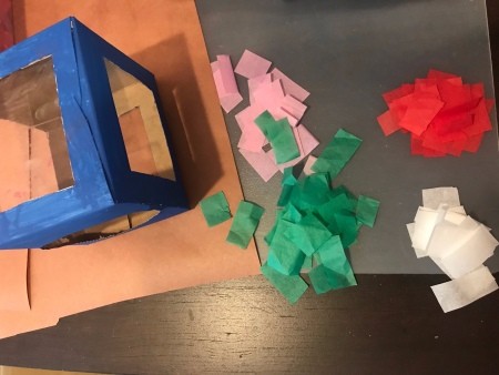 Kids DIY Cardboard Lantern - cut up tissue paper