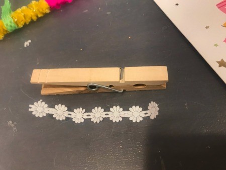 Hanging Memo Holder - clothespin and flower ribbon/trim
