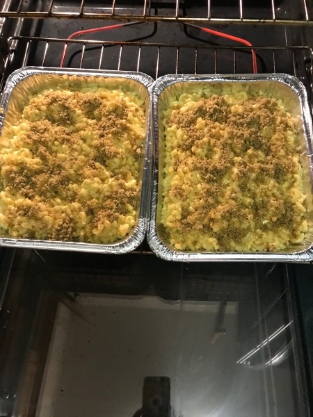 Mac n' Cheese pans in the oven
