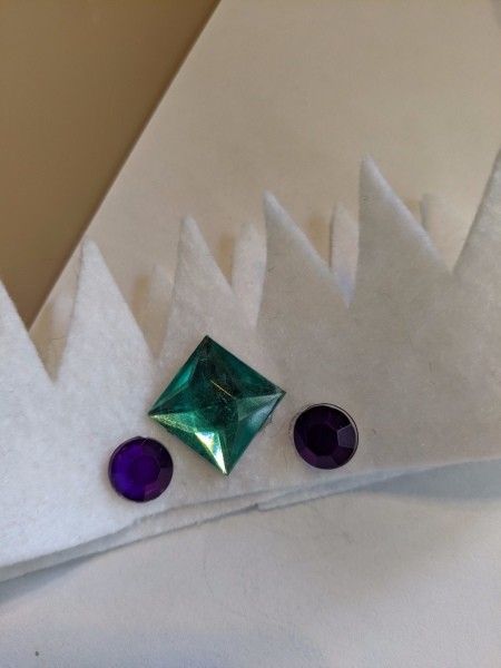 Felt Crown Headband - two blue stones added, one on each side of the green one