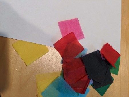 Child's Spring Floral Artwork - cut tissue paper into squares