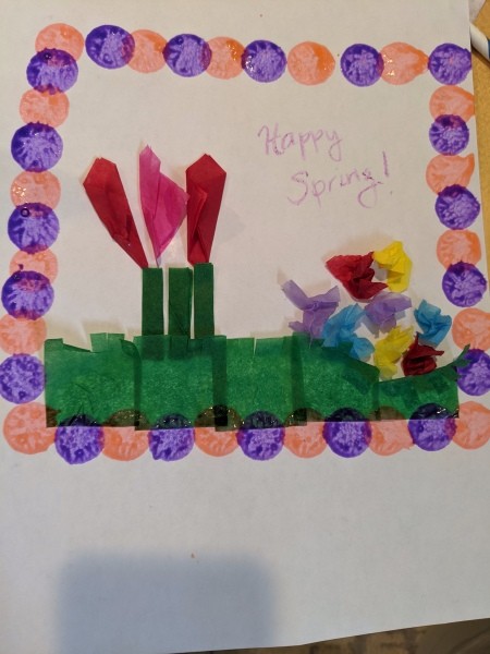 Child's Spring Floral Artwork - dot marker "frame" created and text added by mom