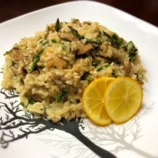 Homegrown Mushroom and Asparagus Risotto on plate