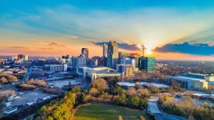 A skyline view of Raleigh, NC.