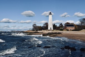 A lighthouse on the Connecticut shore.