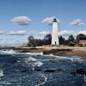 A lighthouse on the Connecticut shore.
