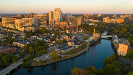 A skyline view of Wilmington, DE.