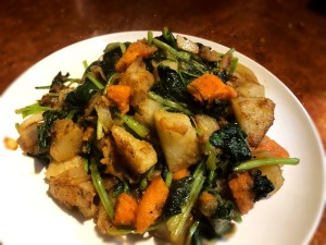 Sweet Potato Spinach Home Fries on plate