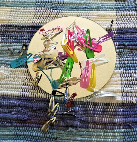 Fun Mirror with Barrettes - round mirror and hair clips removed from packaging