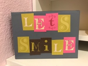 Let's Smile Box Sign Desk Decor - sign box standing on desk