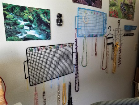 Hanging Necklaces Using Re-purposed Items - beginning to hang sorted necklaces