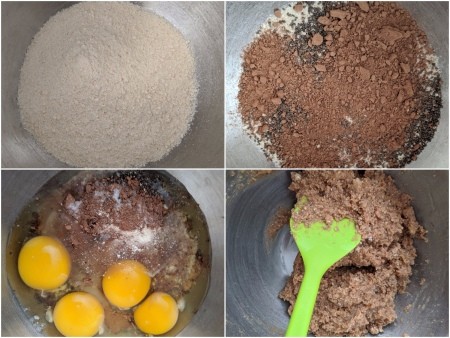 mixing cookie dough in 4 pictures