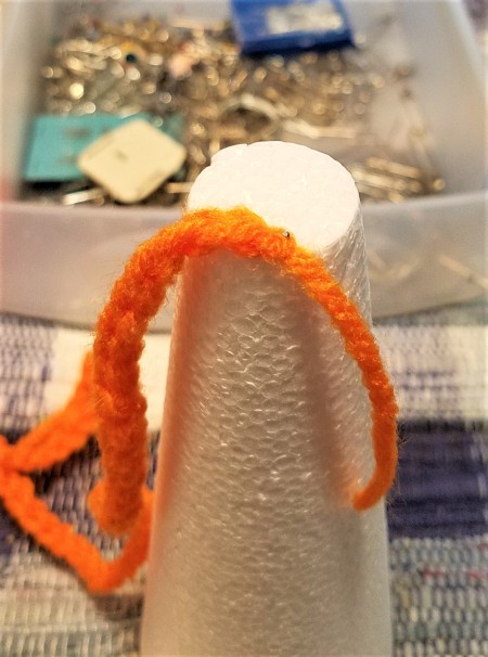 Crocheted Carrot - start pinning at the bottom of the carrot