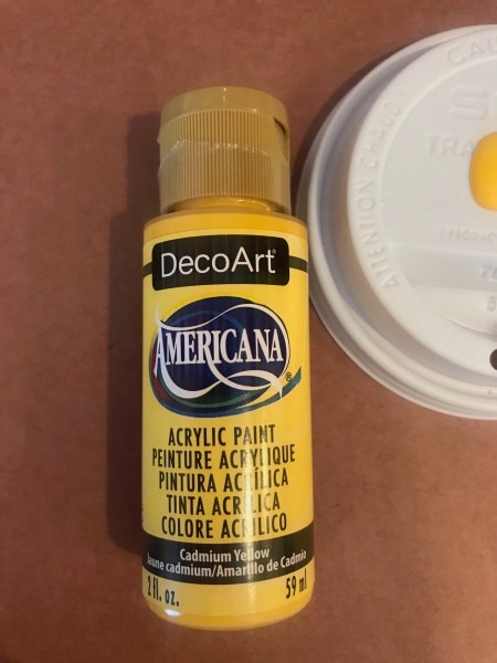 Kids' Award Medals - bottle of acrylic paint to paint the lids yellow