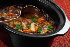 A crockpot full of beef stew.