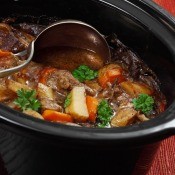 A crockpot full of beef stew.