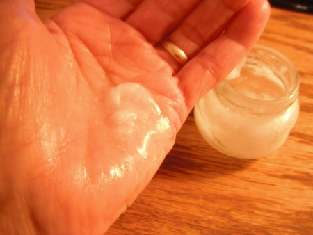 A dab of coconut oil to use for dry hands.