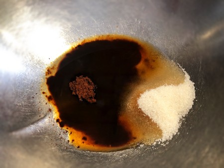 instant coffee, sugar & water in bowl