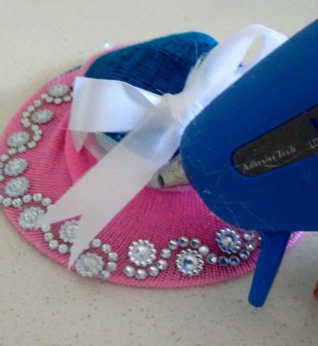 Upcycled Mini Easter Hat - closeup of glue gun