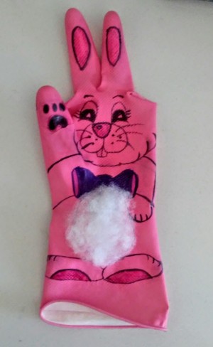 Easter Bunny Puppet from a Dishwashing Glove - other paw and back paws drawn in place - it is done