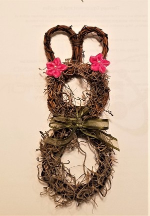 Mini Wreath Bunny - cute bunny wreath with flowers at base of ears and bow around its neck