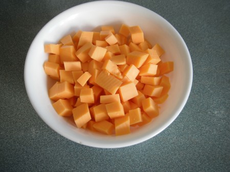 bowl of cubed Cheese