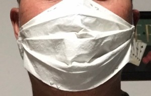 Homemade Paper Mask - man modeling the mask