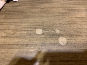 Nail Polish Remover Damaged Stained Table - three spots on table top