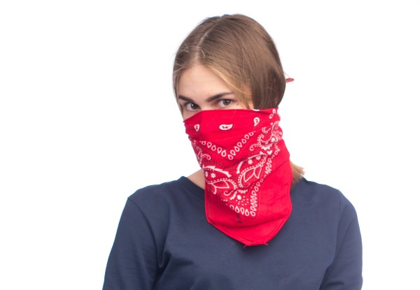 A bandana being used as a face mask.