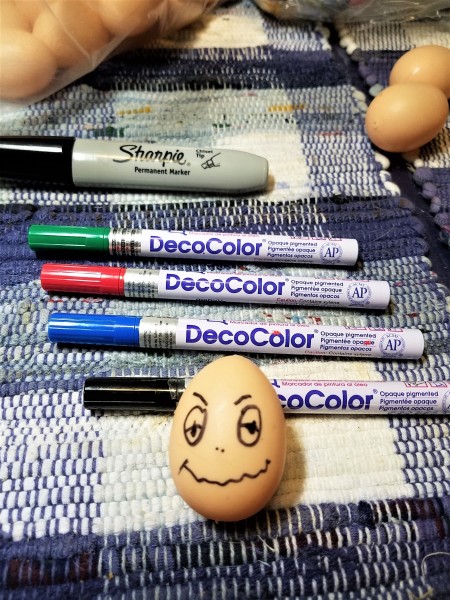 Faux Egg Faces - egg face and markers in background